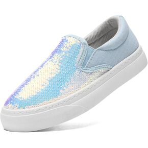 Women's Canvas Slip On Shoes Glitter Sequin Sneakers Sparkly Flat Loafers Casual Comfortable Tennis Shoes for Women