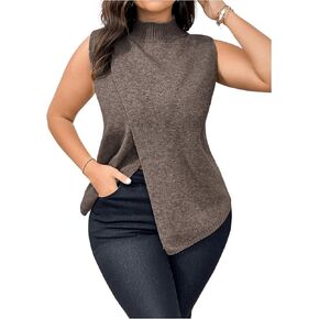 SOLY HUX Women's Plus Size Split Wrap Sweater Vest Mock Neck Sleeveless Pullover Tank Tops