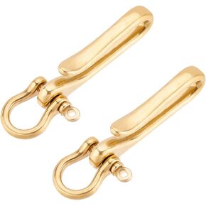PH PandaHall Fish Hook Keychain, 2.9 Inch Brass Key Ring Golden Solid U Shape Key Hook Belt Keyring Pocket Clip with Key Shackle Heavy Duty Car Keychain for Men Women Wallet Chain Purse Accessory