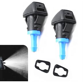 2 PCS Car Windshield Wiper Nozzle, Uniform Spray Cleaning Nozzle Assembly with Gasket, Washer Jet Replacement 5303834AB, Compatible with Chrysler Jeep Dodge Patriot Compass (Black & Blue)