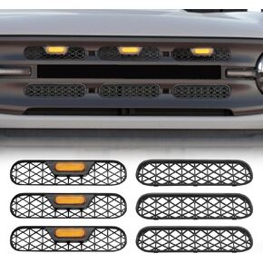 6pcs Front Grill Inserts with Light Fit for Bronco Big Bend Outer Banks 2/4 Door 2021-2024 Front Grill Mesh Inserts Guard Cover Trim Exterior Accessories