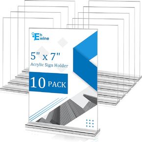 EHWINE 10 Pack Acrylic Sign Holder 8.5 x 11, Double-Sided Stand up Table Top Sign Holders, Clear Acrylic Picture Frame Menu Flyer Paper Holder Display Stand for Office Business Store Wedding Party