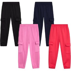 Real Love Girls’ Sweatpants – 4 Pack Active Basic Fleece Cargo Jogpants, Joggers or Flares (5-16)