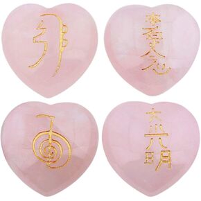 Sharvgun Healing Crystal 4pcs Rose Quartz Heart Love Stones Hand Carved Worry Stones Palm Pocket Stone Reiki Balancing