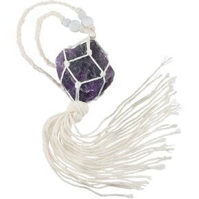 Rockcloud Handmade Rose Quartz Crystal Raw Stone Hanging Ornament Car Charm Pendant Ornament with Tassels, for Home Office Car Decoration