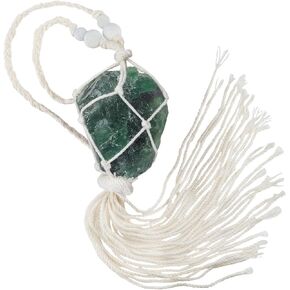 Rockcloud Handmade Rose Quartz Crystal Raw Stone Hanging Ornament Car Charm Pendant Ornament with Tassels, for Home Office Car Decoration in Kuwait