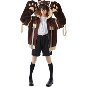 Cosplay.fm Women’s Anime Cosplay Costume Pullover Hoodie with Detachable Bag Design Furry Paw Gloves Fox Ear Hooded