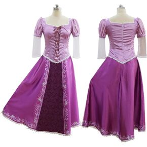 Women Long Hair Rapunzel Princess Printing Cosplay Costume Adult Fancy Dress