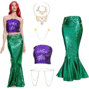 5 PCS Halloween Mermaid Costume for Women for Halloween Cosplay