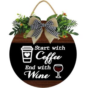 KPSheng Coffee Bar Sign, Rustic Farmhouse Wooden 11" Round Retro Coffee Bar Decor Coffee Lover Coffee Station Decor Home Office Kitchen Wall Decor