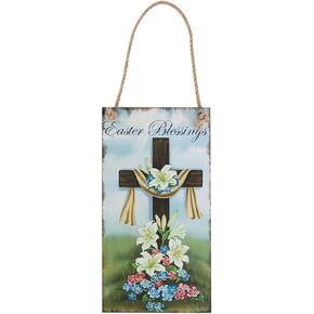 BinaryABC Easter Wooden Sign Plaque Door Wall Hanging Decorations (Easter Blessings)
