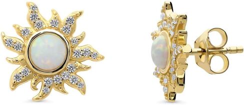 مجموعة قلادة وأقراط أنيقة من الفضة الإسترلينية على شكل شمس مقلدة من أوبال زركونيا مكعبة الزركونيوم CZ Sunburst للنساء (ذهب أصفر لامع، مطلي بالروديوم) من الفضة الإسترلينية BERRICLE in Kuwait