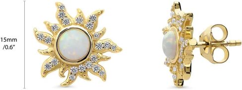 مجموعة قلادة وأقراط أنيقة من الفضة الإسترلينية على شكل شمس مقلدة من أوبال زركونيا مكعبة الزركونيوم CZ Sunburst للنساء (ذهب أصفر لامع، مطلي بالروديوم) من الفضة الإسترلينية BERRICLE in Kuwait