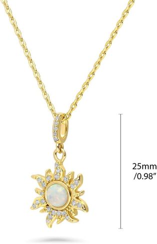 مجموعة قلادة وأقراط أنيقة من الفضة الإسترلينية على شكل شمس مقلدة من أوبال زركونيا مكعبة الزركونيوم CZ Sunburst للنساء (ذهب أصفر لامع، مطلي بالروديوم) من الفضة الإسترلينية BERRICLE in Kuwait