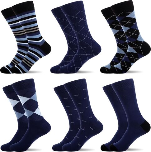 WeciBor Men's Dress Patterned Cotton Fashion Fun Colorful Crew Socks 6 Pack in Kuwait