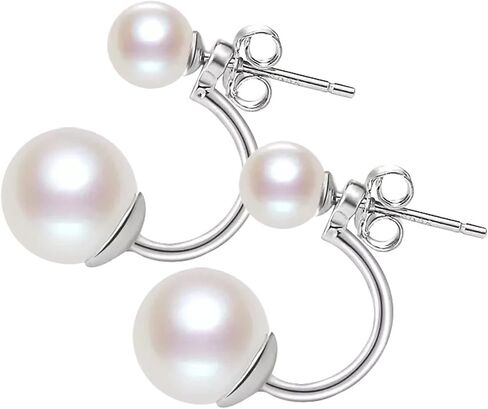 Nova&Aria Women's Shell Dangle Drop Earrings Sterling Silver Round Pearl Necklace Solitaire Earrings Jewelry Gifts in Kuwait
