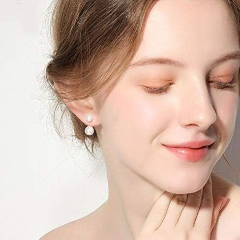 Nova&Aria Women's Shell Dangle Drop Earrings Sterling Silver Round Pearl Necklace Solitaire Earrings Jewelry Gifts in Kuwait