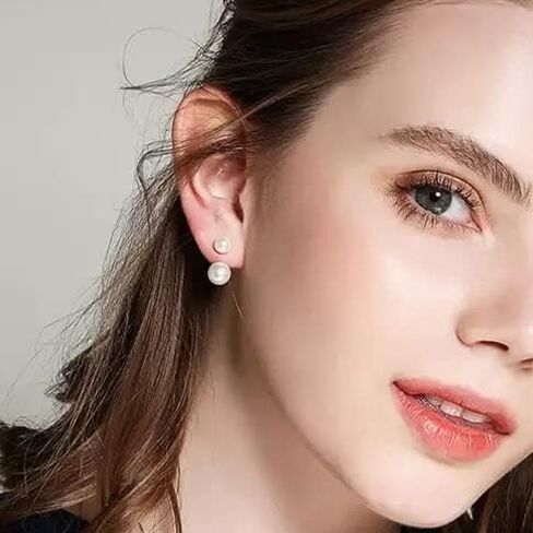 Nova&Aria Women's Shell Dangle Drop Earrings Sterling Silver Round Pearl Necklace Solitaire Earrings Jewelry Gifts in Kuwait