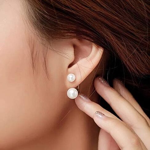 Nova&Aria Women's Shell Dangle Drop Earrings Sterling Silver Round Pearl Necklace Solitaire Earrings Jewelry Gifts in Kuwait