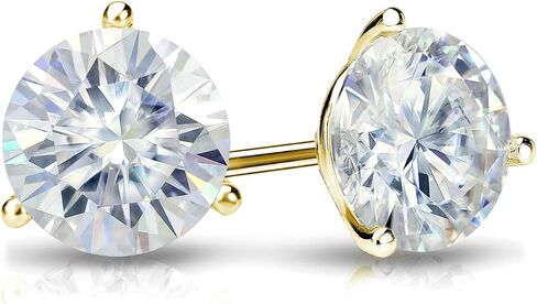 18k Gold Round Moissanite Stud Earrings (1 to 7ct TGW, J-K) 3-Prong Martini Set, Push-Back by Diamond Wish in Kuwait