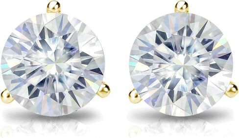 18k Gold Round Moissanite Stud Earrings (1 to 7ct TGW, J-K) 3-Prong Martini Set, Push-Back by Diamond Wish in Kuwait