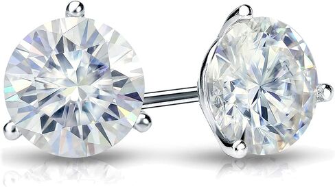 18k Gold Round Moissanite Stud Earrings (1 to 7ct TGW, J-K) 3-Prong Martini Set, Push-Back by Diamond Wish in Kuwait