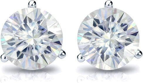 18k Gold Round Moissanite Stud Earrings (1 to 7ct TGW, J-K) 3-Prong Martini Set, Push-Back by Diamond Wish in Kuwait