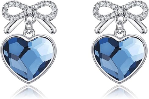 Stud Drop Earrings 925 Sterling Silver Pink/Blue/Purple Cubic Zircon Crystal Earrings Bow Amethyst Gifts for Women Wife Mom in Kuwait