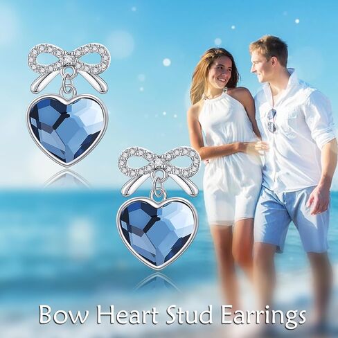 Stud Drop Earrings 925 Sterling Silver Pink/Blue/Purple Cubic Zircon Crystal Earrings Bow Amethyst Gifts for Women Wife Mom in Kuwait