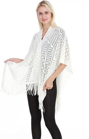 Fomolom Women Swimsuit Crochet Swim Cover Up Bathing Suit Beach Swimwear Knitted Cardigan Shawl Wrap with Fringes in Kuwait