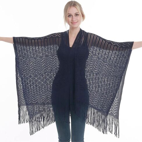 Fomolom Women Swimsuit Crochet Swim Cover Up Bathing Suit Beach Swimwear Knitted Cardigan Shawl Wrap with Fringes in Kuwait