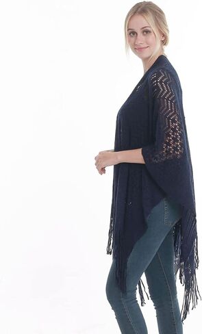 Fomolom Women Swimsuit Crochet Swim Cover Up Bathing Suit Beach Swimwear Knitted Cardigan Shawl Wrap with Fringes in Kuwait