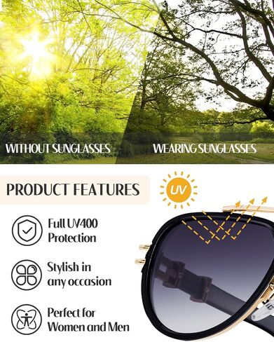 Polarized Aviator Sunglasses UV400 Protection for Men, Women - Vintage Gold Frame, Trendy Shades for Driving, Everyday Wear in Saudi Arabia