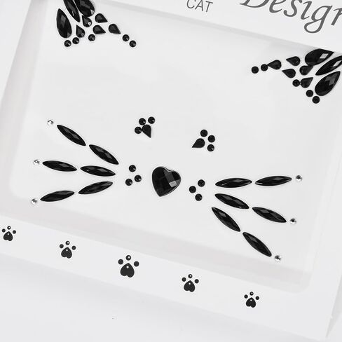 عصابة رأس DDazzling Glitter Cat Ears مع ملحقات جوهرة الوجه لحفلات الهالوين على شكل حيوانات (أسود، مقاس واحد) in Kuwait