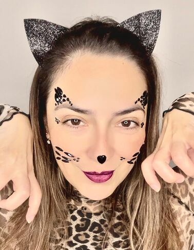 عصابة رأس DDazzling Glitter Cat Ears مع ملحقات جوهرة الوجه لحفلات الهالوين على شكل حيوانات (أسود، مقاس واحد) in Kuwait