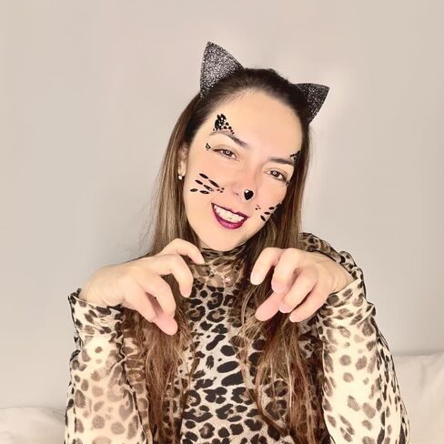 عصابة رأس DDazzling Glitter Cat Ears مع ملحقات جوهرة الوجه لحفلات الهالوين على شكل حيوانات (أسود، مقاس واحد) in Kuwait