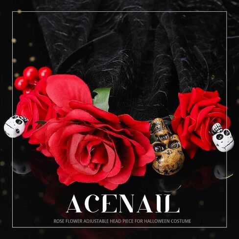 Acenail Halloween Floral Headband Veil Women Flower Crown Skull Cosplay Headpiece Day of the Dead Mexican Headband in Saudi Arabia