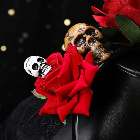 Acenail Halloween Floral Headband Veil Women Flower Crown Skull Cosplay Headpiece Day of the Dead Mexican Headband in Saudi Arabia