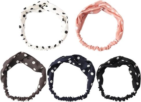 Saycker 5pcs Bohemia Hairband, Fashion Casual Polka Dot Headband Elastic Hair Bands, Cute Hair Wrap for Girls Hair Accessories(Multicolor) in Saudi Arabia