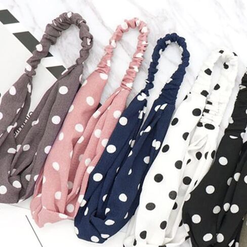 Saycker 5pcs Bohemia Hairband, Fashion Casual Polka Dot Headband Elastic Hair Bands, Cute Hair Wrap for Girls Hair Accessories(Multicolor) in Saudi Arabia