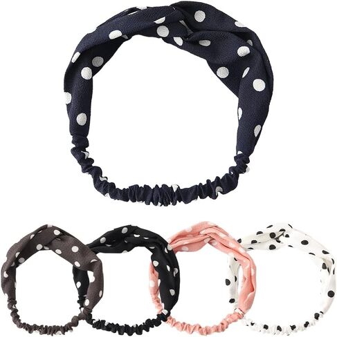 Saycker 5pcs Bohemia Hairband, Fashion Casual Polka Dot Headband Elastic Hair Bands, Cute Hair Wrap for Girls Hair Accessories(Multicolor) in Saudi Arabia