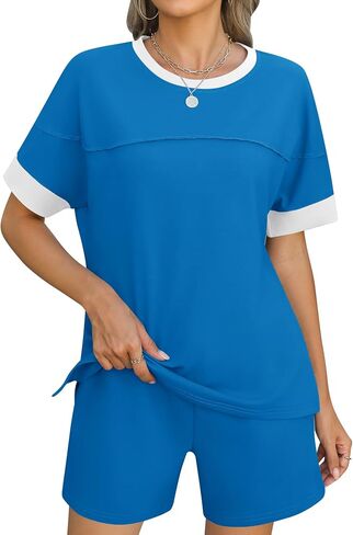 Rapbin Comfy Summer Sets with Pockets Color Block Design Matching 2 Piece Sets with Drawstring Waist in Saudi Arabia