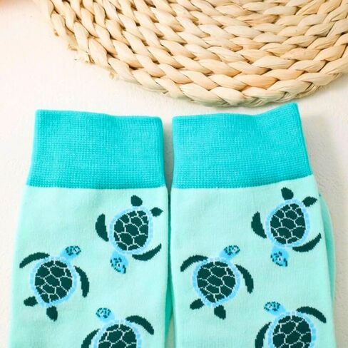 Beach Socks, Vacation Sea Turtle Mismatched Asymmetric Socks Funny Creative Unique Crew Ankle Dress Cute Novelty in Saudi Arabia