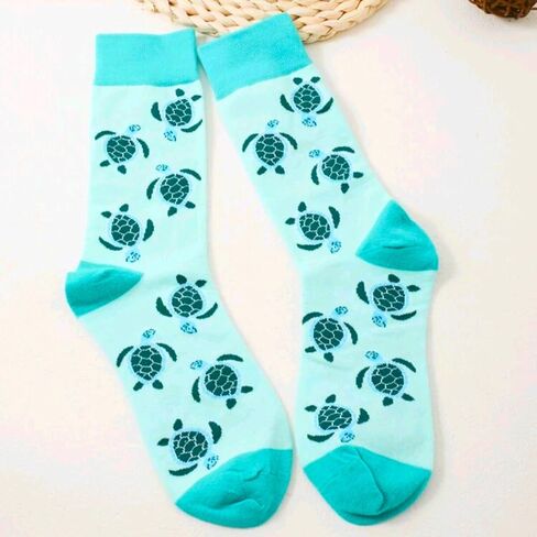 Beach Socks, Vacation Sea Turtle Mismatched Asymmetric Socks Funny Creative Unique Crew Ankle Dress Cute Novelty in Saudi Arabia