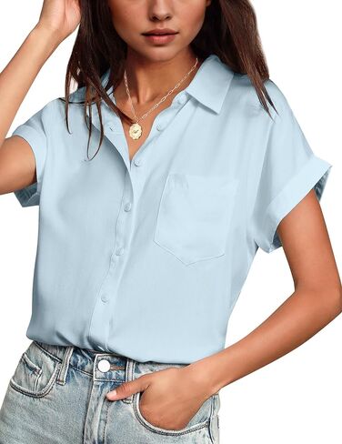 HOTOUCH Women Waterproof Button Down Shirt Solid Work Business Blouse Stain-Resistant Short Sleeve Tops in Saudi Arabia