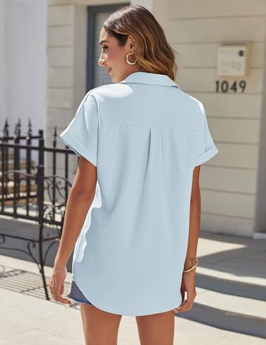 HOTOUCH Women Waterproof Button Down Shirt Solid Work Business Blouse Stain-Resistant Short Sleeve Tops in Saudi Arabia