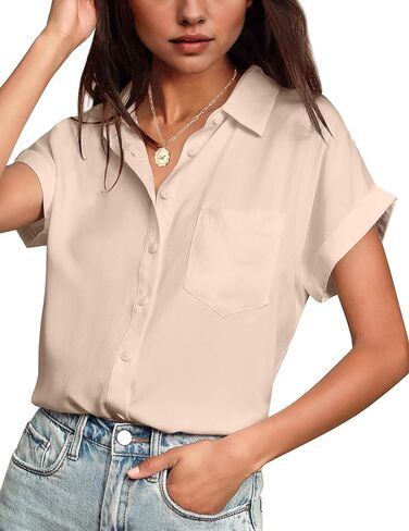 HOTOUCH Women Waterproof Button Down Shirt Solid Work Business Blouse Stain-Resistant Short Sleeve Tops in Kuwait