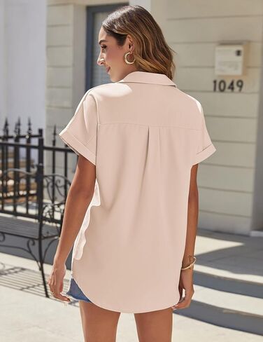 HOTOUCH Women Waterproof Button Down Shirt Solid Work Business Blouse Stain-Resistant Short Sleeve Tops in Kuwait