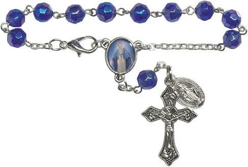 Blessed Mother Mary One Decade Auto Glass Blue beads Rosary- Travel Protection RearView Mirror Accessory - Includes St Christipher Prayer Card (Blue Crystal) in Saudi Arabia