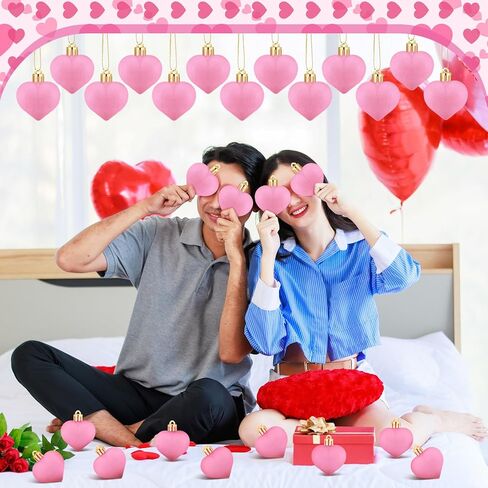 36 قطعة من زخارف القلب المخملية لعيد الحب، زينة شجرة عيد الحب الصغيرة، زخارف معلقة وردية صغيرة لحفلات الذكرى السنوية لعيد الحب، ديكور شجرة صغيرة in Kuwait